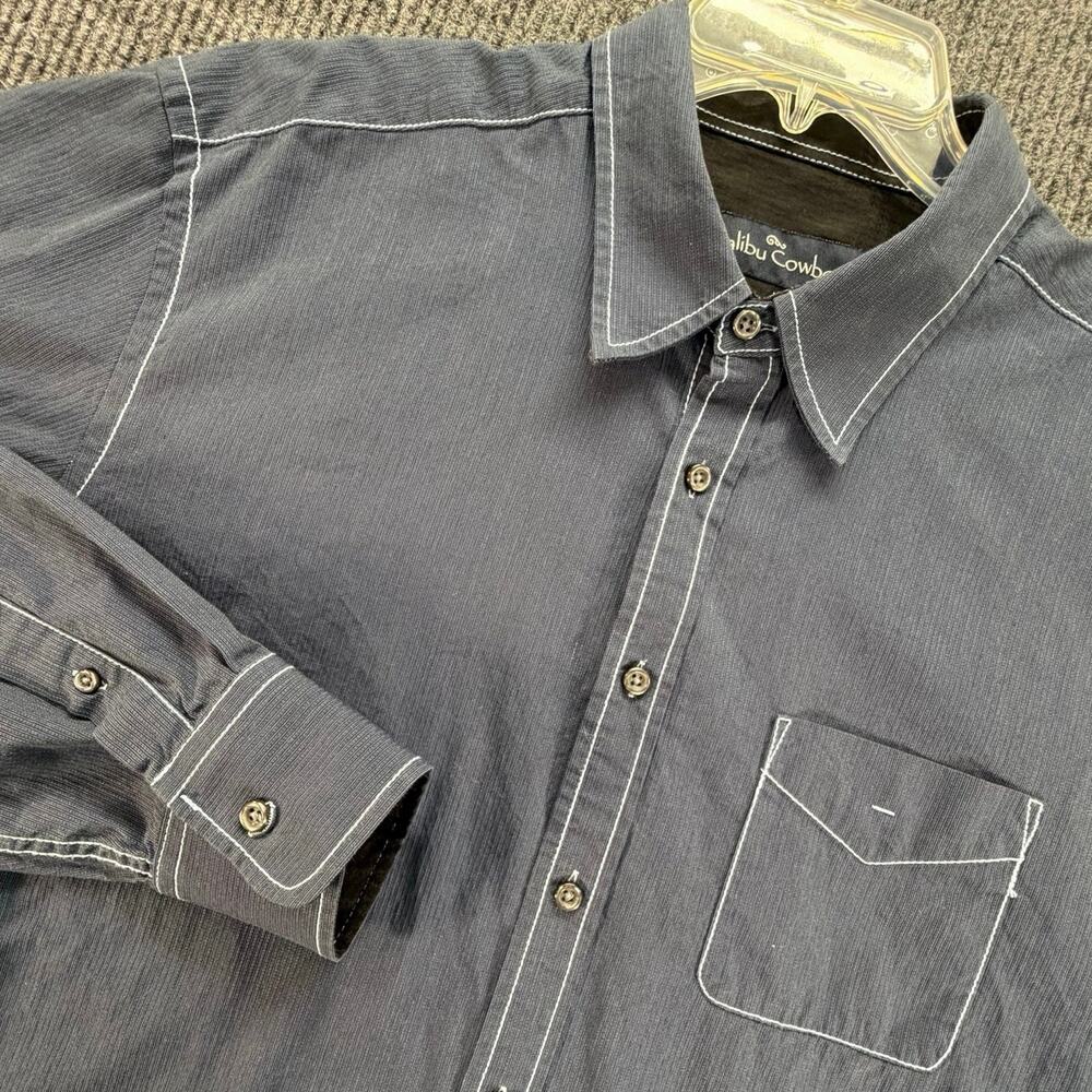 Malibu Cowboy Men’s XL Western Shirt Gray Long Sleeve Button Up 100% Cotton
